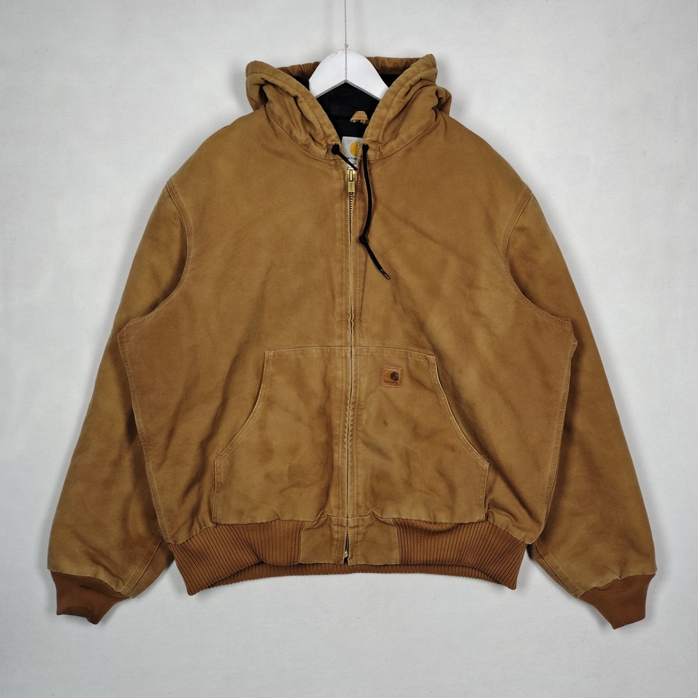 Carhartt J130 BRN Hooded Active Jacket Brown Duck Canvas Large Regular